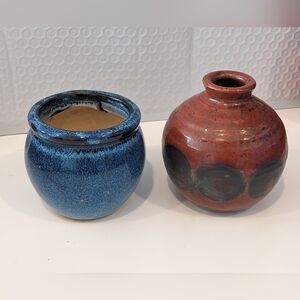 Vintage Small Studio Art Pottery Ceramic 2 Pots Vases Not Signed Pre-owned